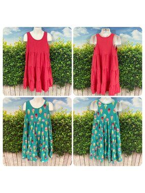 Girls Sleeveless Tiered Relaxed Fit Cotton Tank Dresses Size 7 (SKU: 155GG)